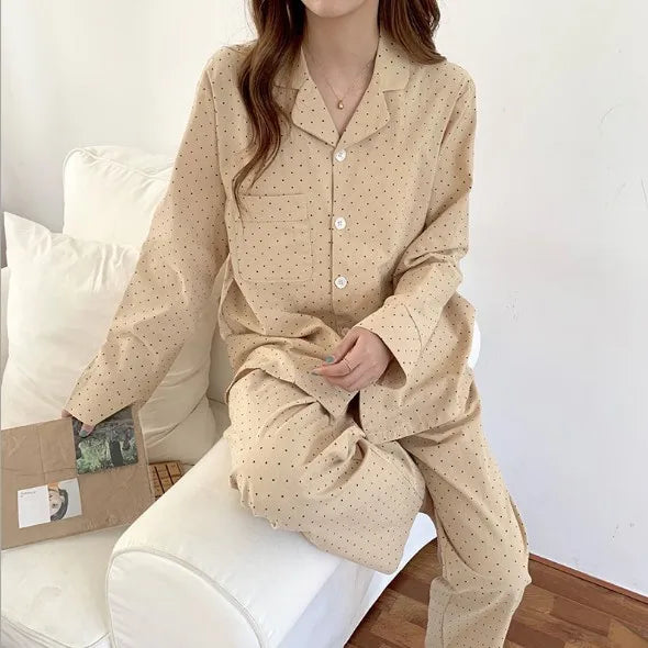 2025 New Style Home Essential Dots Pajamas Women's Two-piece Long Sleeve Trousers