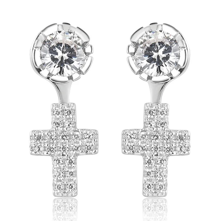 Women Wedding 925 Sterling Silver Aaa Cubic Zirconia Rhodium Plating Cross Earring