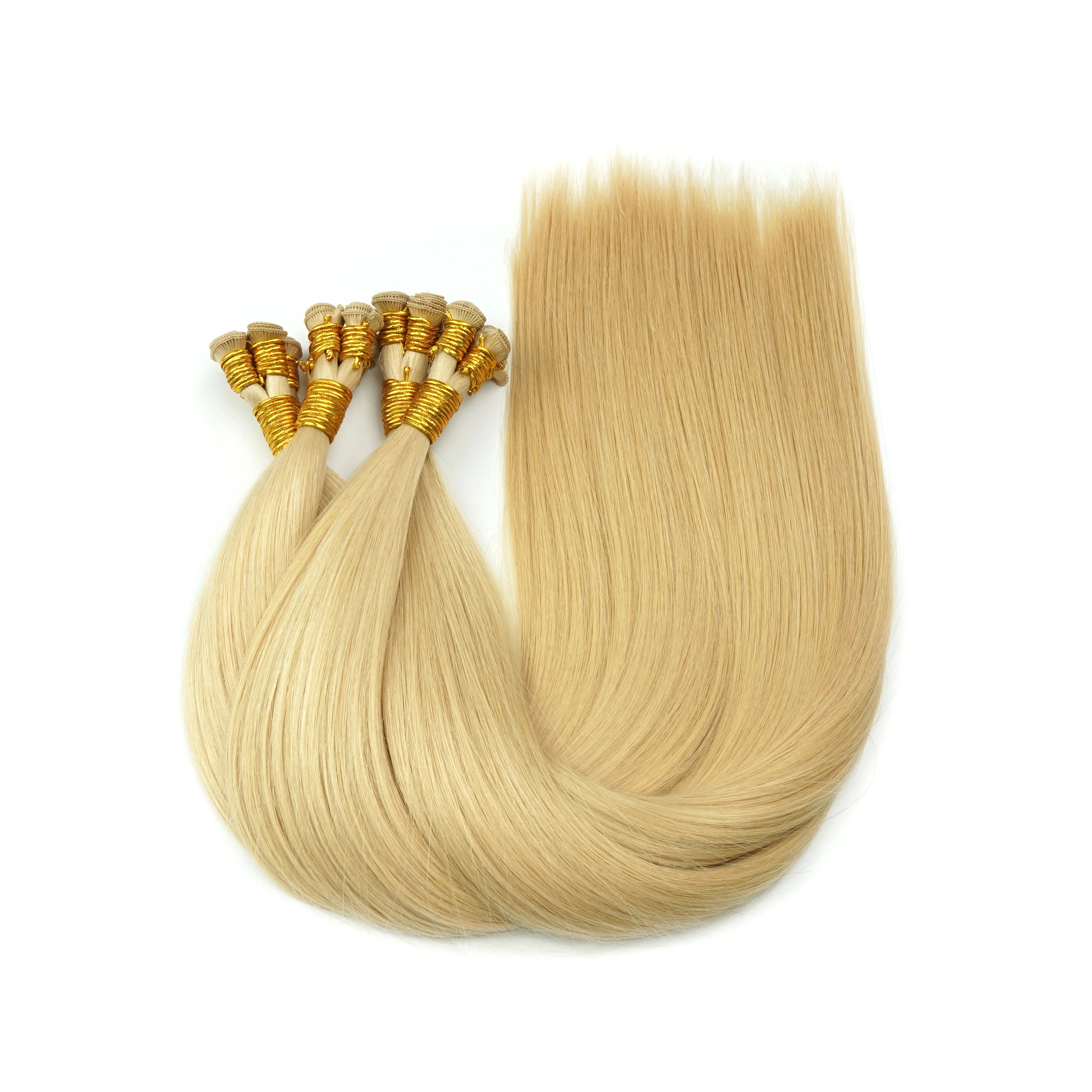 100% Human Virgin Hair Hand Tied Extensions 100g/6wefts 112g/8wefts 120g/8wefts 12inchs Width Accept Customization Factory Price