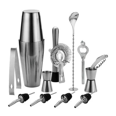 12 Pcs Set Barware Bartender Mixology Bottle Kit Tools Accessories Stainless Steel 600/800ml Capacity Cocktail Shaker Set