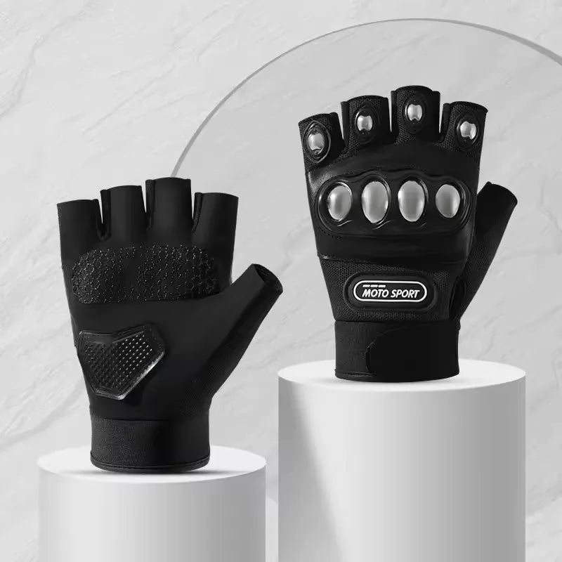 Breathable Fingerless Racing Biker Custom Half Finger Motorcycle Riding Gloves for Men