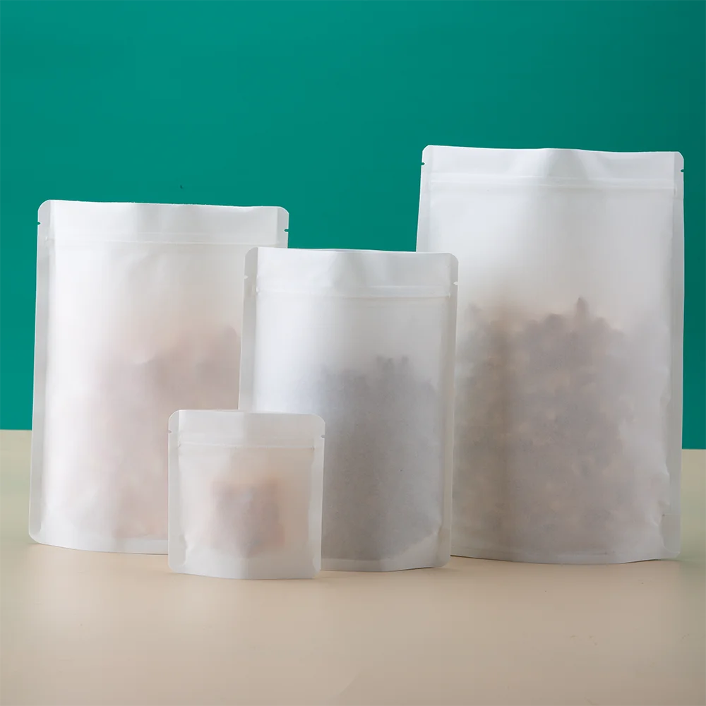 Ziplock Biodegradable 250g & 500g Kraft Paper Coffee Bags Home Compostable With Air Valve for Food Shopping Plastic Material