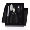 4pcs Steel & Stainless Steel Manicure & Pedicure Tool Set Includes Cuticle Remover & Nails Clipper Black Gift Box for Nail Care