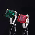 Real 925 Sterling Silver Rings for Women Trendy Gold Color Ruby Ring Rectangle Engagement Fine Jewelry
