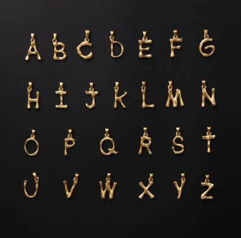 Mixed Quantity Dainty Initial Pendant Stainless Steel 18K Gold Alphabet Letter Jewelry Necklace 26 Design Bamboo Letter Pendants