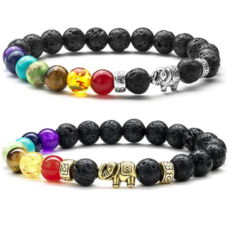 New Lava Stone Beaded Bracelet Seven Elephant Men's and Women's Accessories