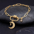 QIKU New Fashion Copper Bangle Star/Moon Pendant Gold Plated Chain Bracelet Bead Luxury Jewelry Accessories Women Gift Wholesale