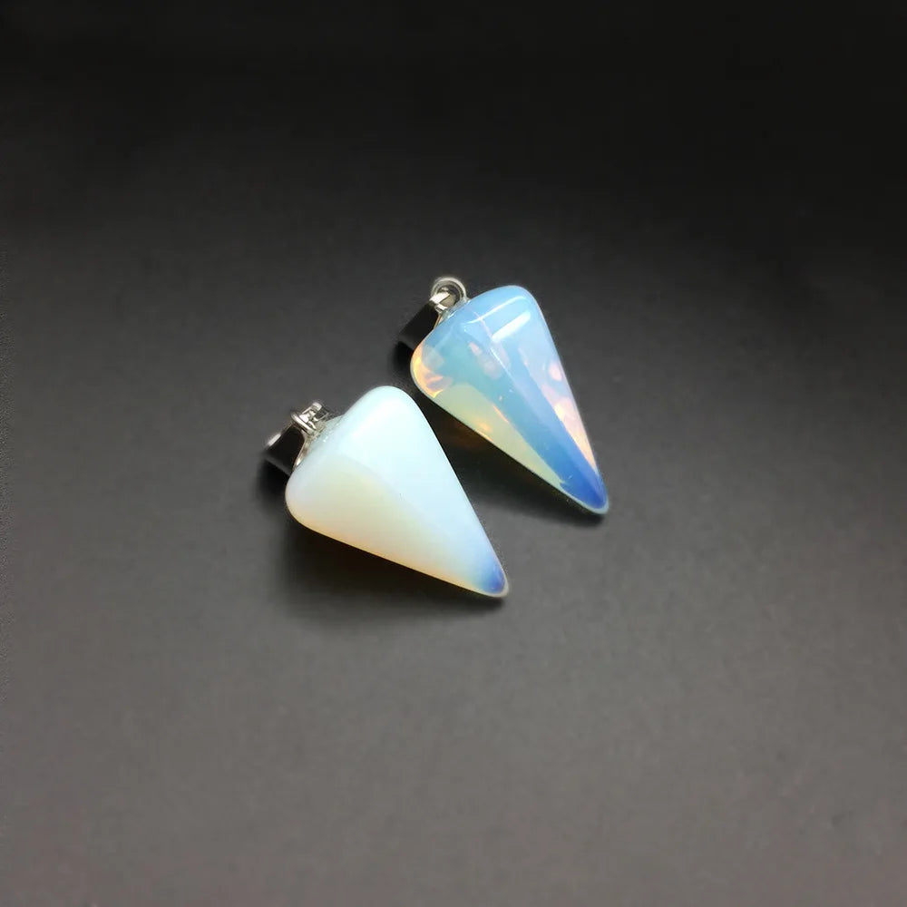 Hongzhuo Reiki Yoga Tini Pyramid Jewelry Natural Opalite Dowsing Stone Pendulum Copper Chain Hexagonal Pendant Pendulum Jewelry