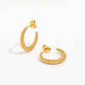 JOOLIM High End 18K Gold Plated Bubble Surface Ox Horn C Hoop Earrings Jewelry Stainless Steel for Women