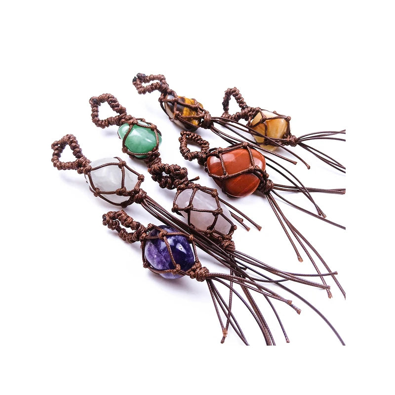 Fashion Multicolor Yoga Healing Natural Stone 7 Chakra Spray Keychain Car Key Chain Ring Angel Pendant for Bag