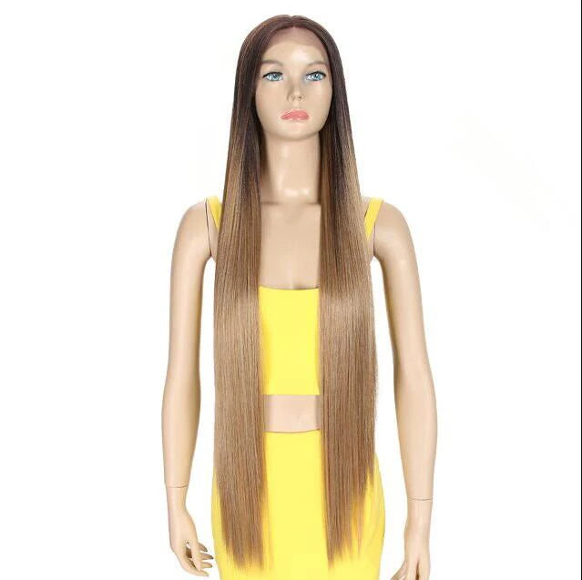 Middle Part Lace Front Wig Long Silky Straight HD Transparent Swiss High Temperature Ash Blonde Ombre T Part Synthetic Hair Wig