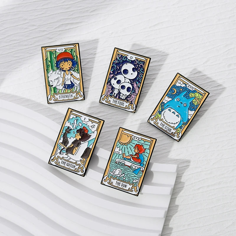 Tarot Enamel Pins Custom Noface-man Calcifer San Howl Kiki Ponyo Brooches Lapel Badges Cartoon Anime Pins Enamel Brooches