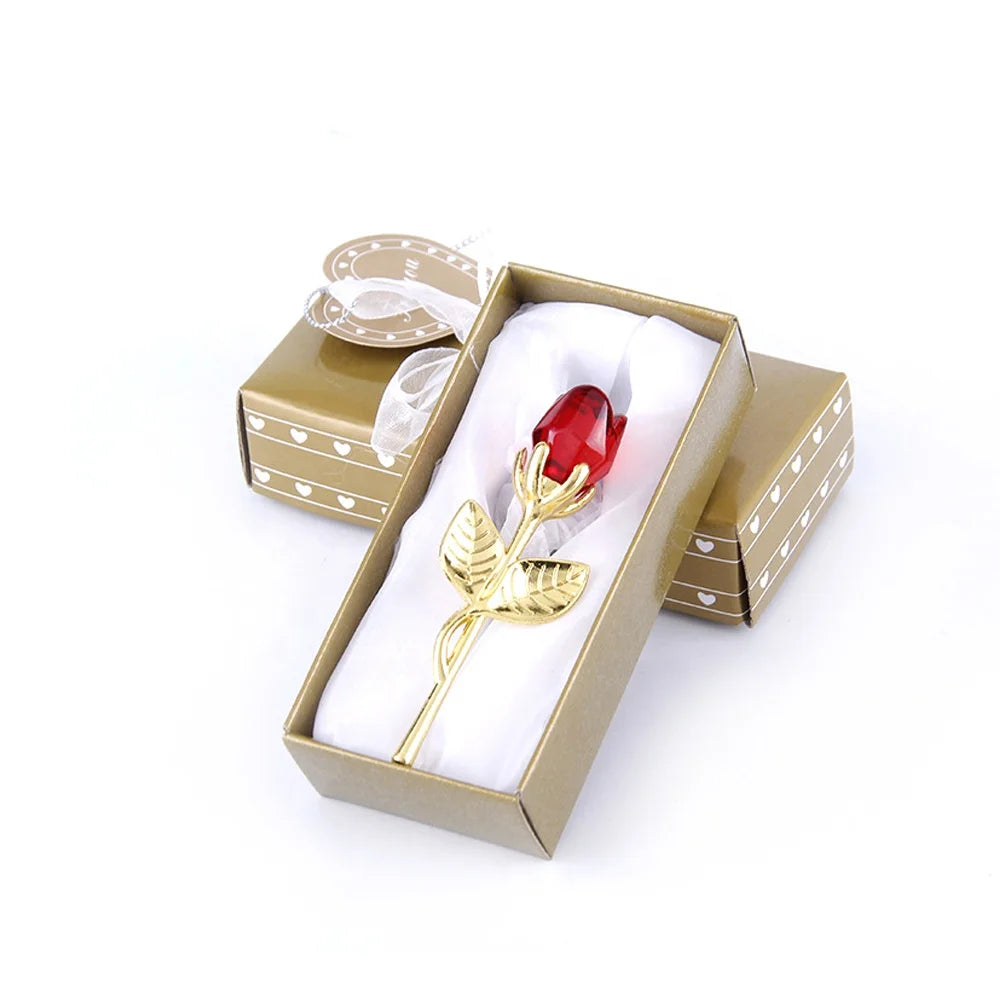 Artificial Crystal Rose Flower Figurines Craft with Gift Box for Wedding Valentine's Day Favors Return Gift Souvenir