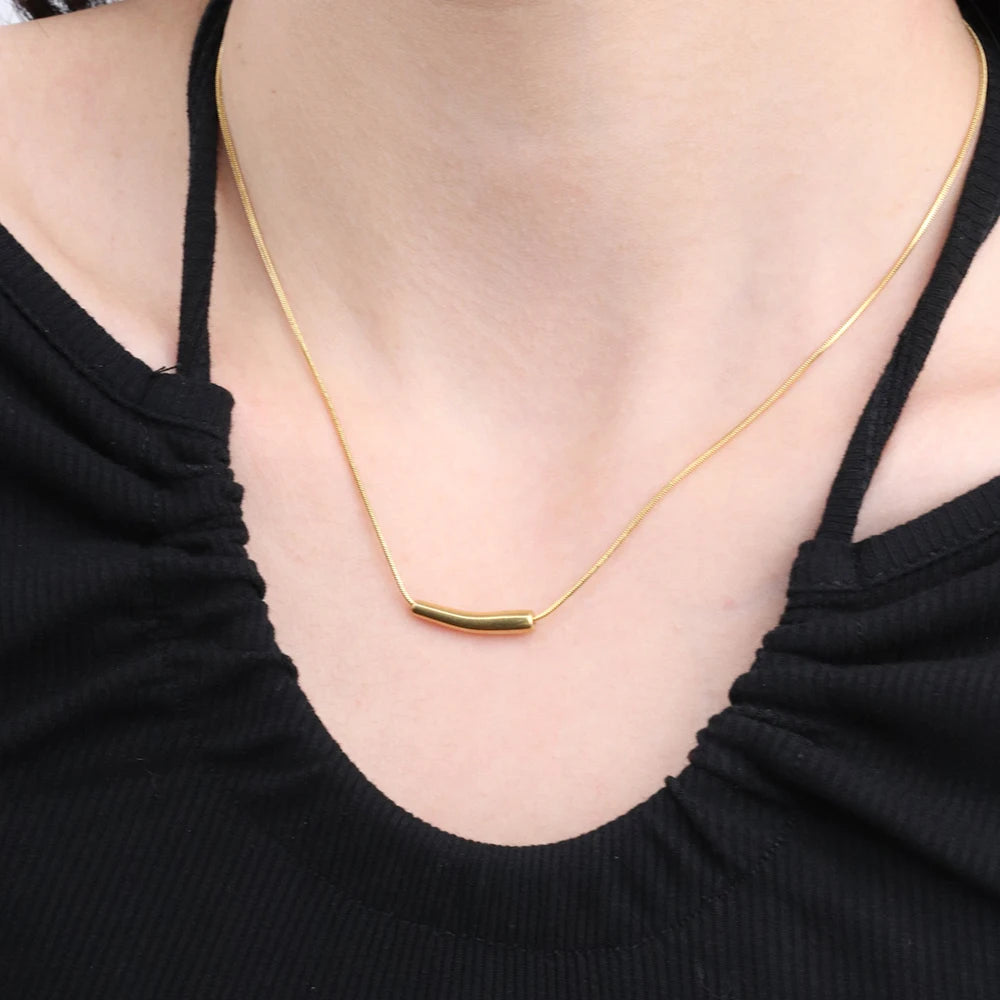 Chris April 316L Stainless Steel Necklace Women Jewelry Smile Tube Snake Chain Necklace