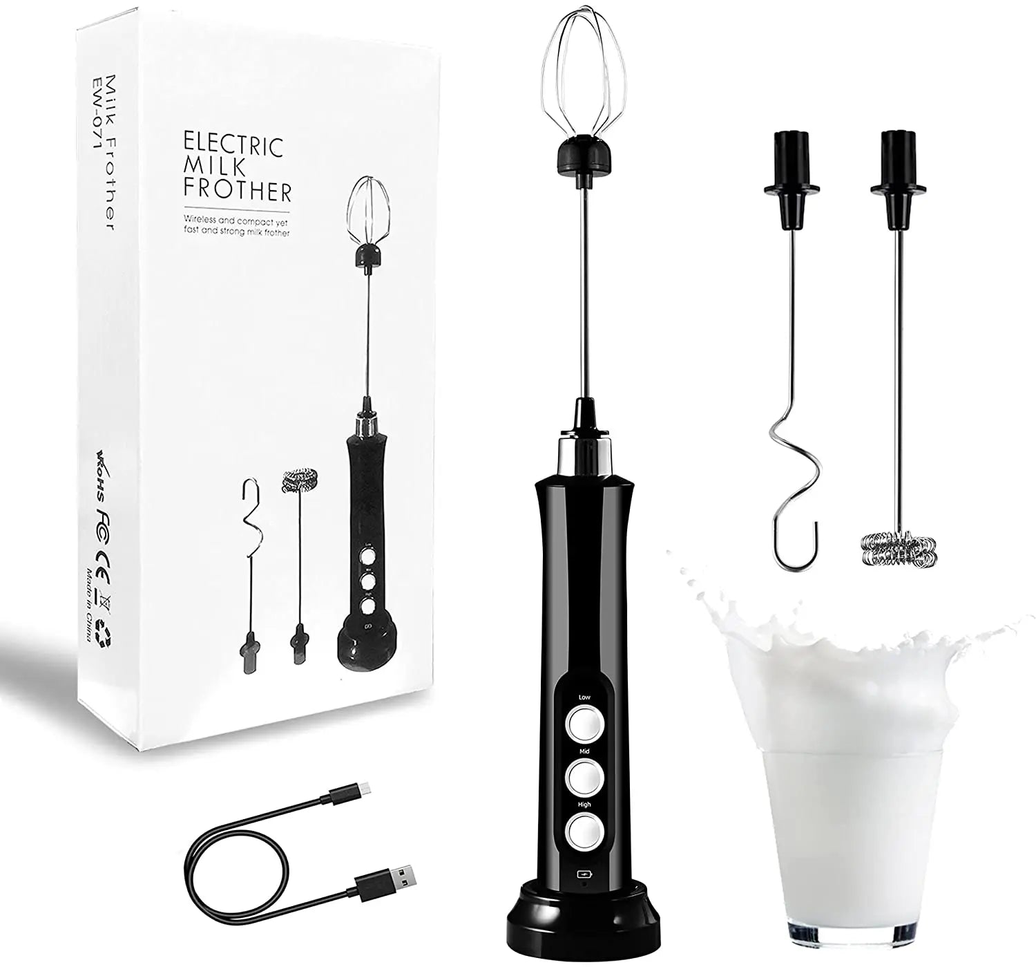 Newell Wholesale Usb Rechargeable Automatic Home Drinks Handheld Foam Maker Lattes Electric Coffee Mixer Milk Frother With Stand
