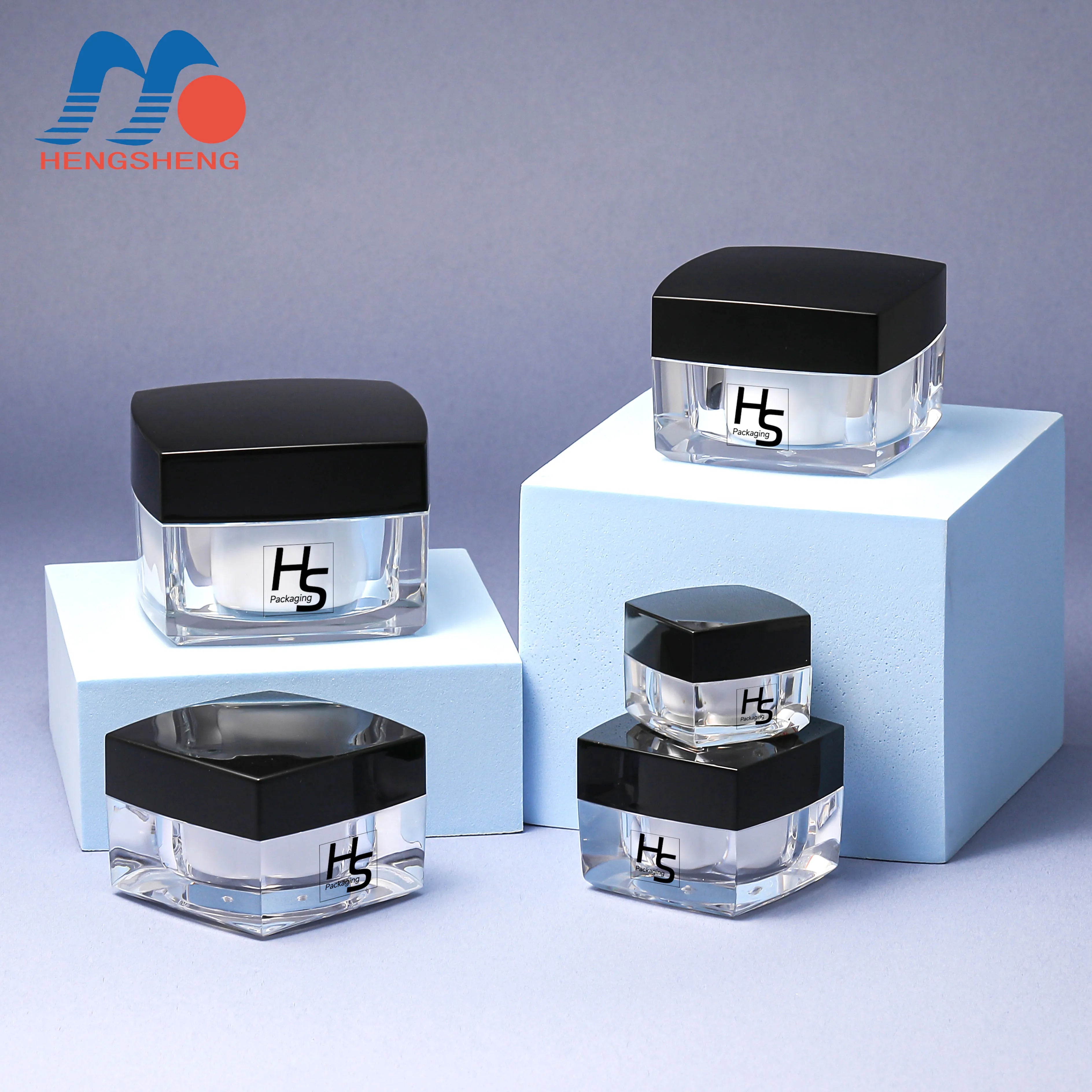 Ready to Ship 5g 10g 30g 50g square Transparent Acrylic Cosmetic Jar Empty Cream Jar with Black Lid