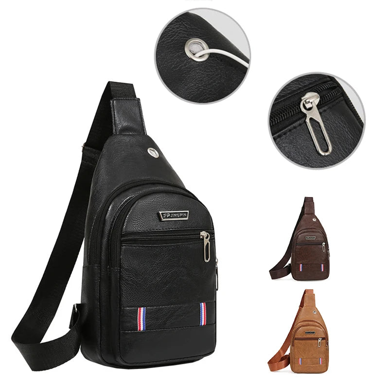 Casual Retro Anti Theft Men's Single Shoulder Bag Outdoor Waterproof Teenager Messenger Pu Chest Bag Chest Bags for Me
