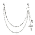 Hip Hop Punk Hollow Out Cross Skull Pendant Chain Double-layer Jeans Trousers Chains Fashion Jewelry