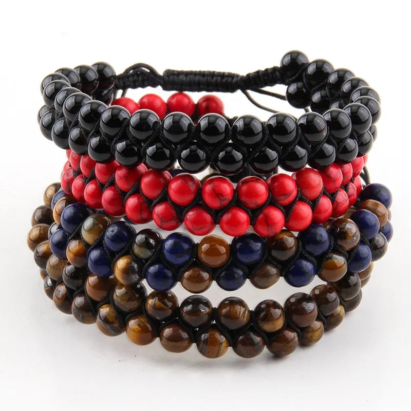Drop Shipping Beaded Bracelet Jewelry Handmade Men Women  Black Onyx Skull Heads Friendship Bracelet Adjustable Bracelet