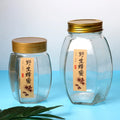 Unique Design Empty Hexagonal Shaped 380ml 500g 1000g Glass Honey Jam Jar With the Metal Lid Food Container Storage Jars&bottles