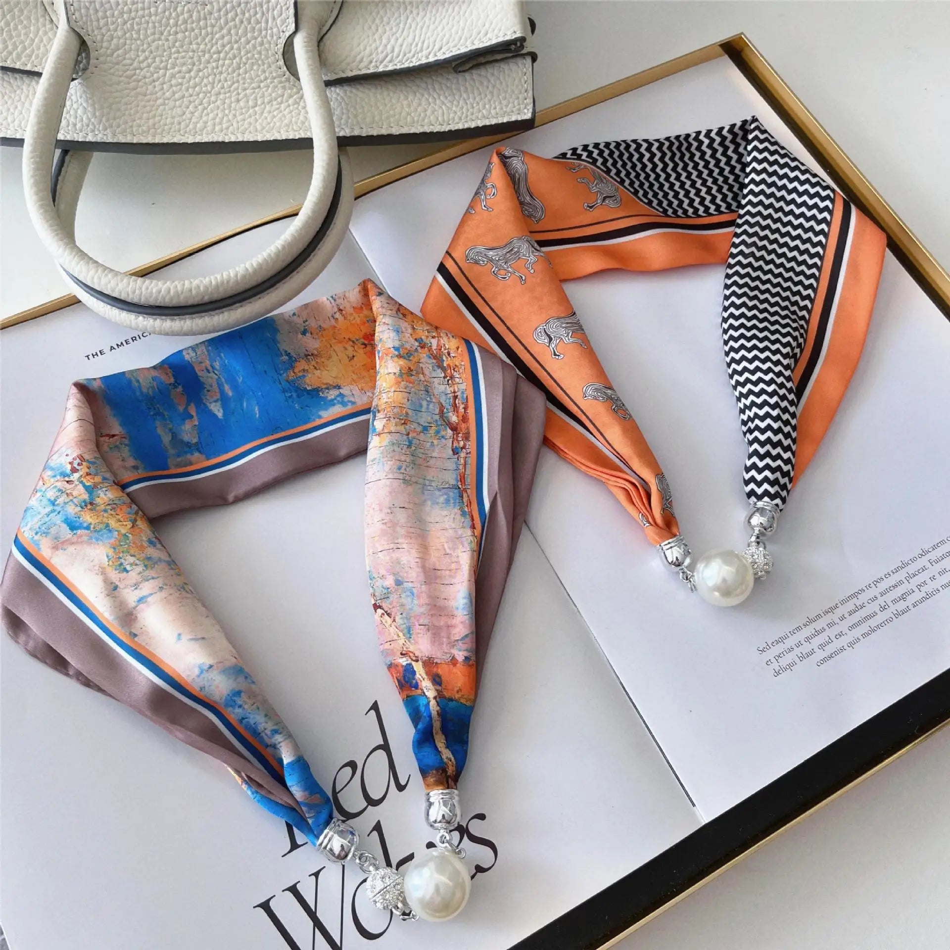 2025 New Magnetic Button Small Silk Scarf Women's Fashion Versatile Collarbone Decoration Necklace With Shirt