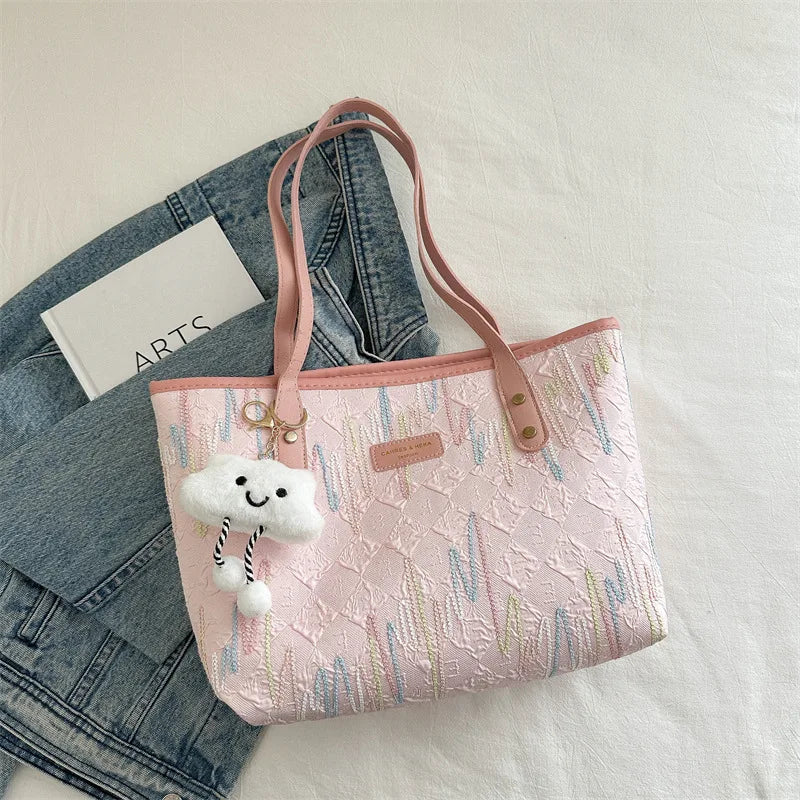 Student Class Bag Female New Single Shoulder Underarm Bag Striped Large Capacity Leisure Tote Bag