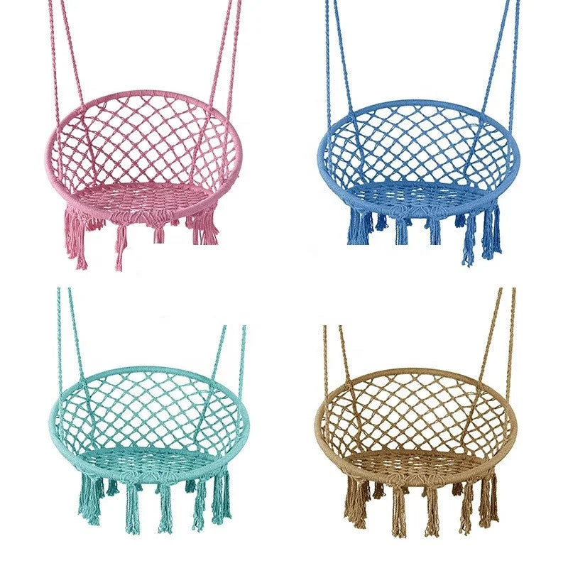Hot Selling Outdoor & Indoor Netting Rope Hammock Swing Chair with Tassels