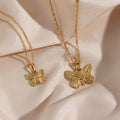 Dreamshow Engraved Herringbone Link Chain Butterfly Necklace Inspire Stainless Steel Pendant Necklace