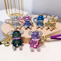 Hot Selling Cute Luxury Cartoon Key Chain Leather Keychain Bear Wristlet Custom Keychain
