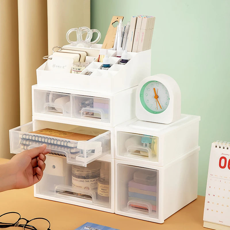 Stackable Plastic Storage Drawers Double Desktop Stationery Organizer for Office Sundries Living Room Clear Storage Box Sundries