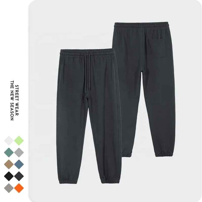 Oem logo Custom Men's 350g 100%cotton Terry Solid Jogger Pants Streetwear Sports Casual Ankle Banded Pants Plain Sweatpants