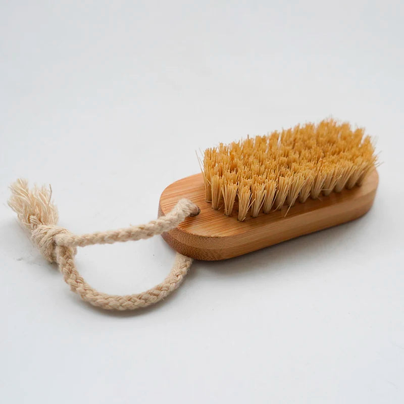 Bamboo Sisal Scrub Brush for Effective Toes Nails Cleaning Manicure Pedicure Nail Tools Dust Dirt Cleaning Bathroom Set