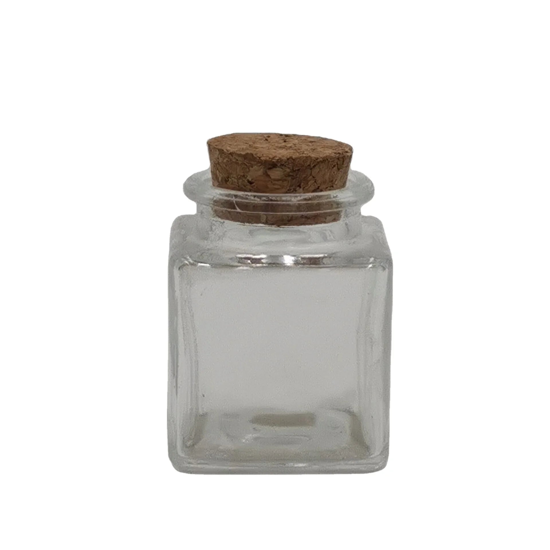 50ml Square Glass Dry Flower Food Clear Cork Lid Jar with Wooden Lid Screen Printing Carton 100pcs MOQ