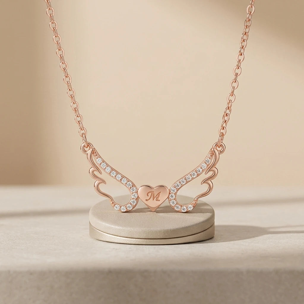 Fashion 925 Sterling Silver Mama Necklace Simple Cross Chain Angel Wing Pendant Necklace
