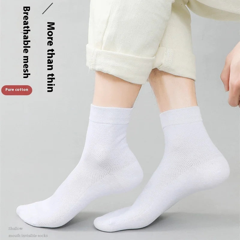 Men's Casual Mid-Tube Mesh Socks White Black Cotton Stockings Sweat-Absorbent Deodorant Spring Autumn Thin Crew Socks-Wholesale MegaBDM