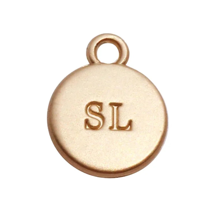 Custom Small Gold Name Metal Charms Jewelry Stamped logo Metal hang Pendant for Adjustment Bangle