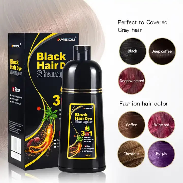 Natural Organic Collagen Black Hair Dye Shampoo 3 in 1 Dark Brown Hair Color Shampoo 100% Cover Gray White Hair Dye Shampoo