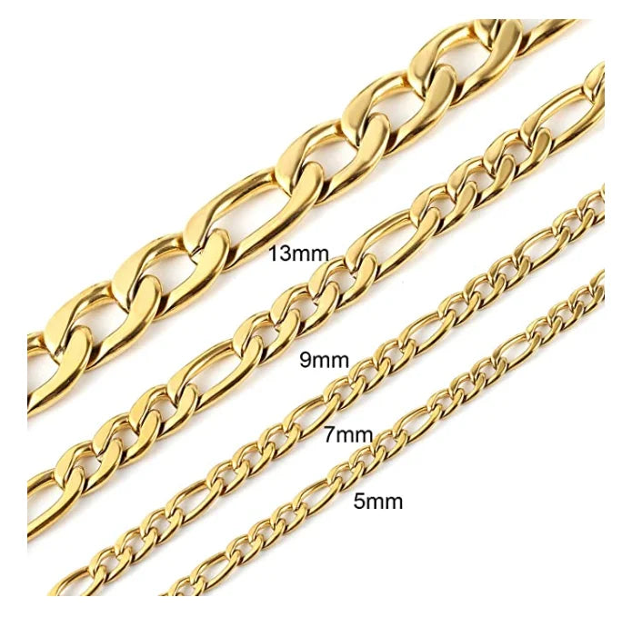 New Men Women Heavy Link Chain 24k Real Gold Plated Figaro Chain Stainless Steel Necklace Wide 5mm