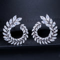 Sparkly White Olive Branch Leaf Shape Marquise Cut Big Cubic Zirconia Paved Stud Earring for Women Fashion Brand Wedding Jewelry