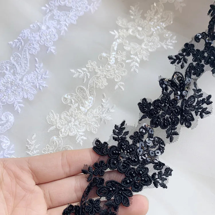 Luxury 3D Bead Embroidery Mesh Rayon 100% Polyester Lace Handmade Wedding Dress Accessories for Shoes Bags Garments