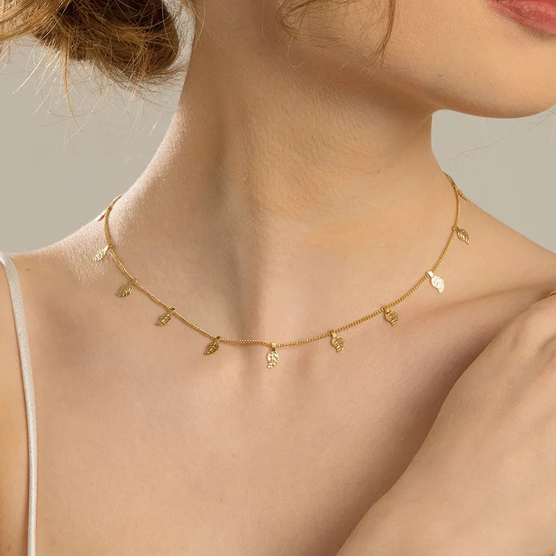 Tiny Dainty Gold Plated Leaf Dangle Necklace Stainless Steel Leaf Choker Necklace Jewelry