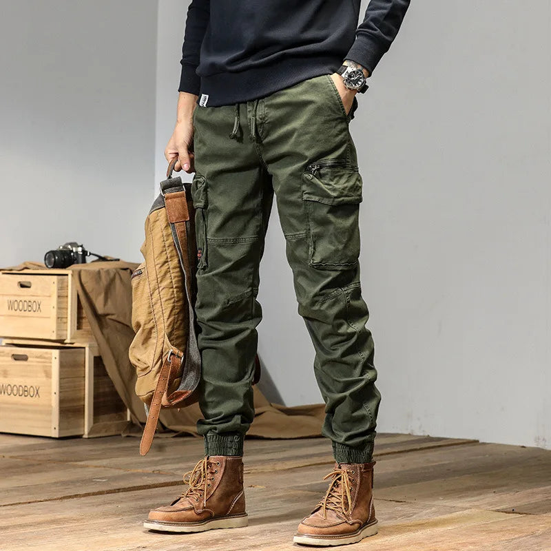 Trendy Streetwear Men's Track Sweatpants Simple Design Stylish Multi-Pocket Cargo Pants