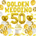 Nicro Gold Theme Cake Topper Foil Balloon Cheer to 50 Year Happy Golden Wedding Party 50th Gold Anniversary Decorations Kit