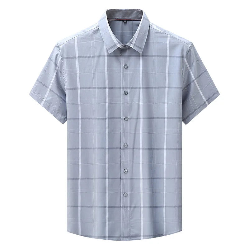 2023 Summer New Plus Size Short Sleeve Shirt Fat Guy extra Large Loose Casual Plaid Shirt Thin