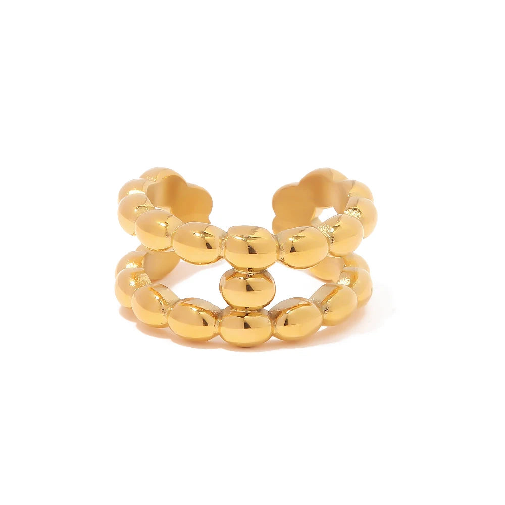 INS New Trendy Stainless Steel Ring Jewelry Gift Double Layer Bead Chain Opening Rings for Girls