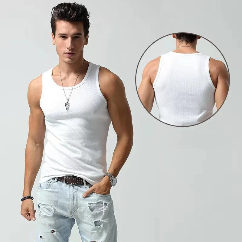 Pack of 3 Men Gym Vest Bodybuilding Ribbed tank Top Stretch Fitness tank Top in Stock
