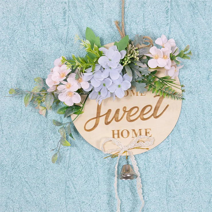Signs Hanging Welcome Plaque Home Door Signs Wooden Home Decoration Natural Wood Color Wall Plaques with Artificial Flower Love