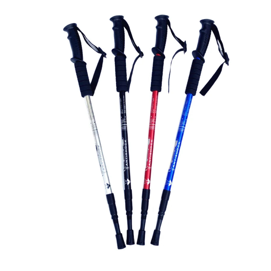Trending Ultra Light Adjustable 3-Section Foldable Trekking Pole with Rubber Tip Aluminum Shaft Shock Absorb for Hiking Camping