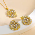 Ocean Style 18K Gold Plated Stainless Steel Zircon Conch Necklace Earrings Jewelry Set for Engagement Gift Summer