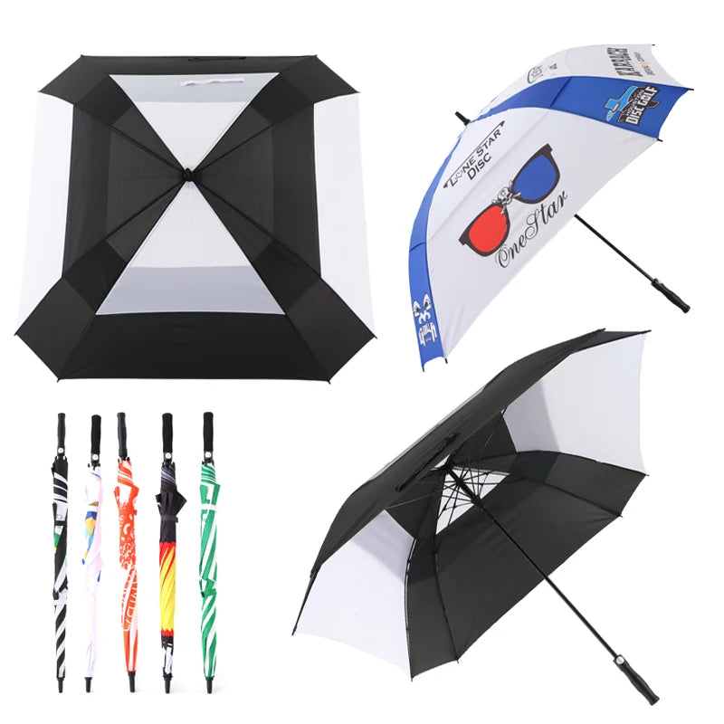 Golf Umbrella 30/32 Inch Wooden Handle Custom Internal Print Golf Umbrella Personalised Golf Umbrella Blue